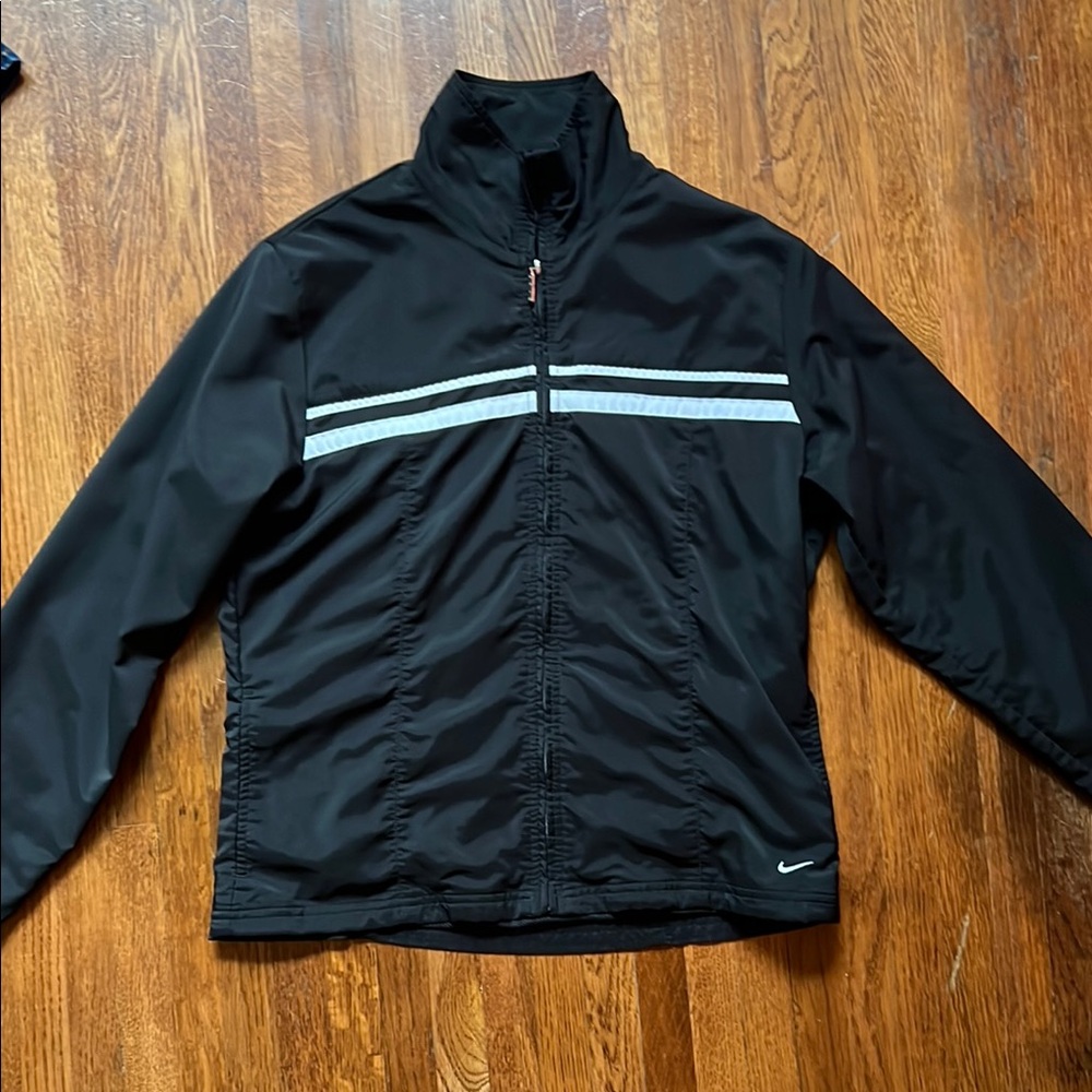 Nike Black and Gray Athletic Windbreaker with Reflective Stripes